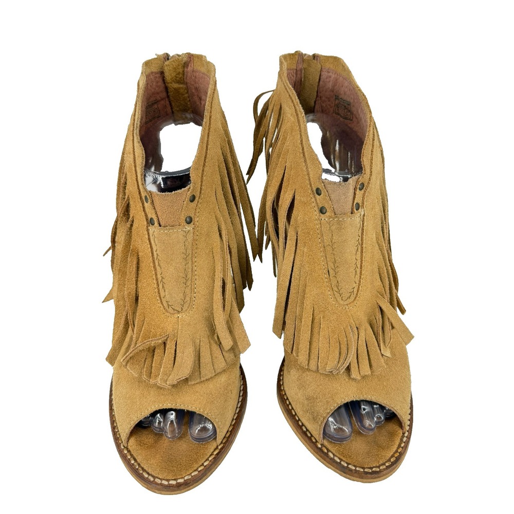 Musse &‎ Cloud Galia Womens Camel Suede Fringe Peep Toe Ankle Bootie US 8 EU 39